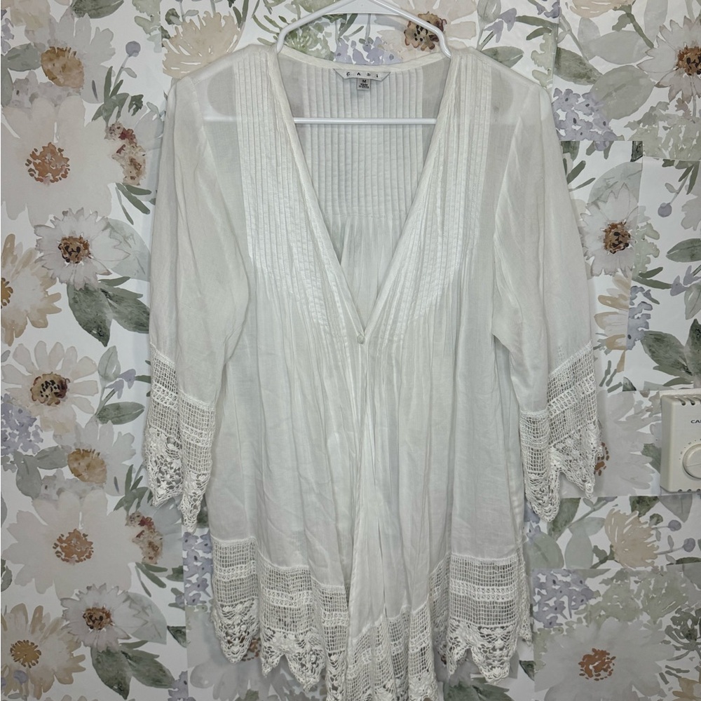 CAbi White Lace Trim Blouse